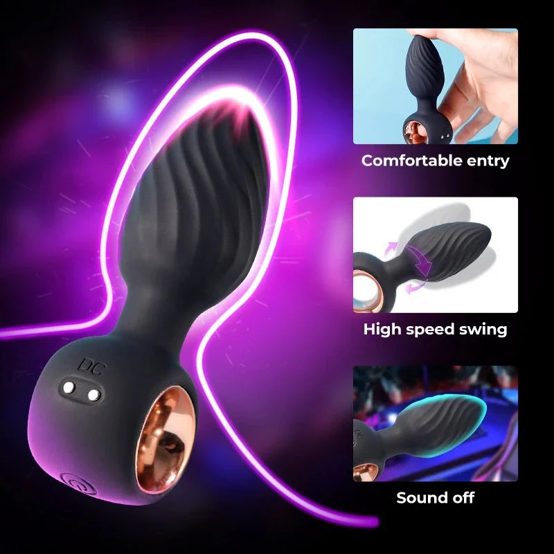 360° Rotation Adult Silicone Sex Toys Men's Prostate Massager and Anal Plug Vibrator with 9 Vibrating Functions
