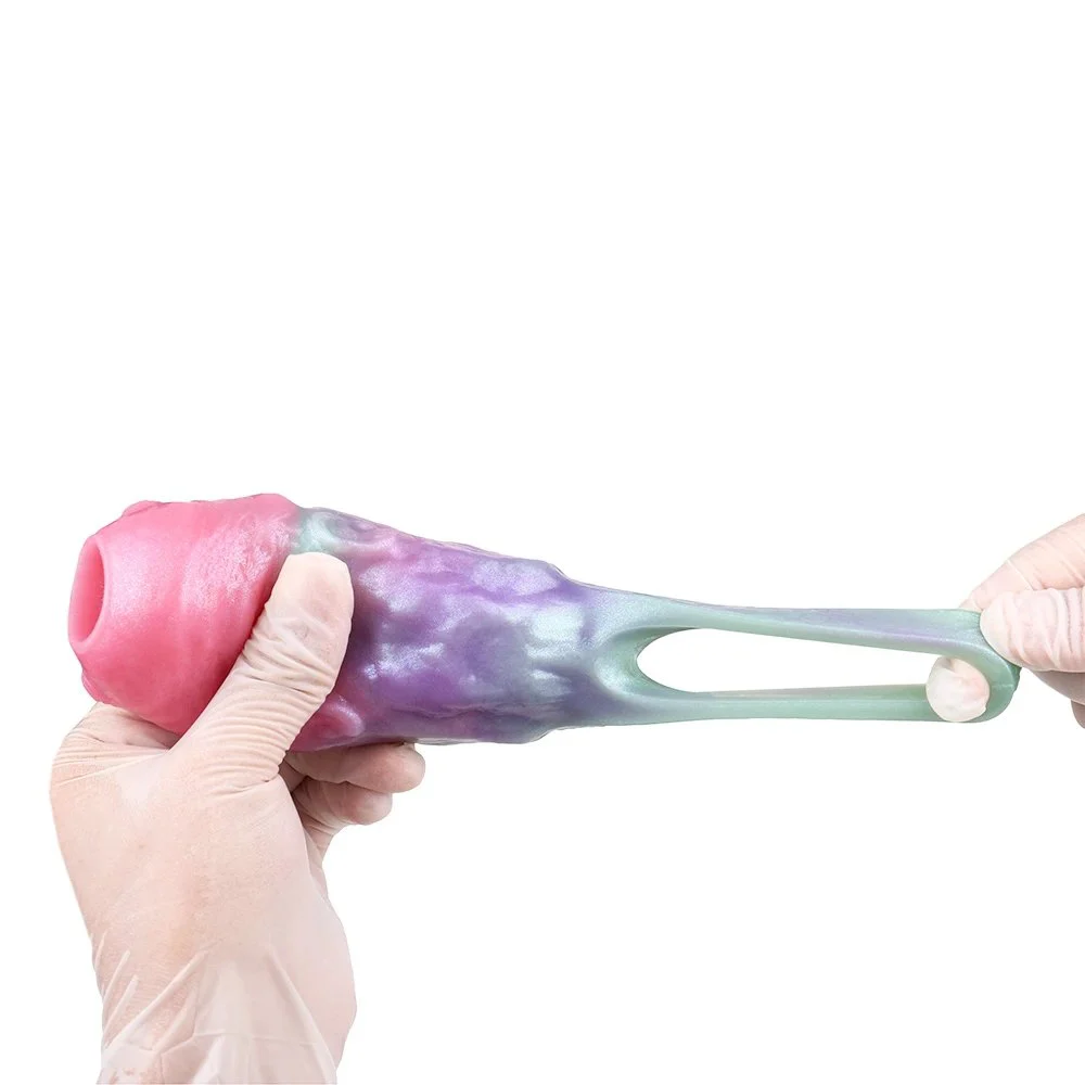Alien Male Cock Sleeve Fantasy 3D Threaded Ultra-Light Skin-friendly Reusable Penis Enlargement Sleeve Adult Sex Toy