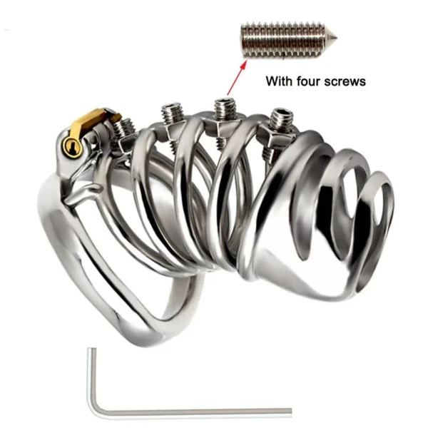 Alternative Toy Medium Metal Bird Cage Curved Male Chastity Device with Four Screws Prostate Stimulation