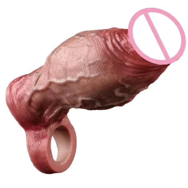 Enlarged Male Penis Extender Realistic Skin-Like Feel Silicone Penis Sleeve with Lifelike Texture 18+ Adult Toy