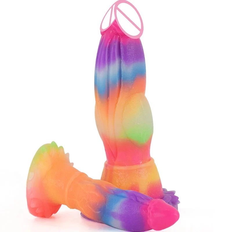7.8 Inch Middle Size Silicone Dildo Glow in Dark Luminous Dragon Dildo Sucker for Beginners Butt Plug