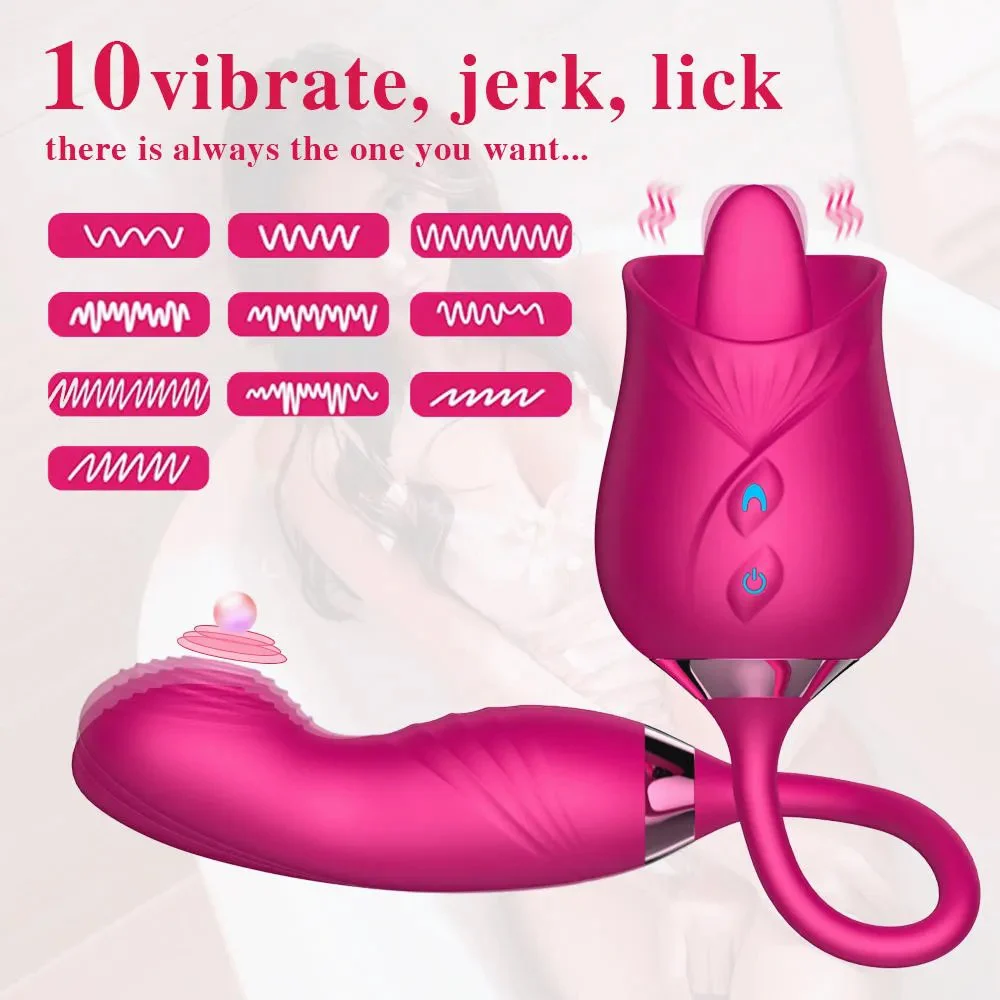2 in 1 USB Charger Flower Red Rose Vibrator Silicone Dildo Vibrator Moves up and Down Rose Vibrator