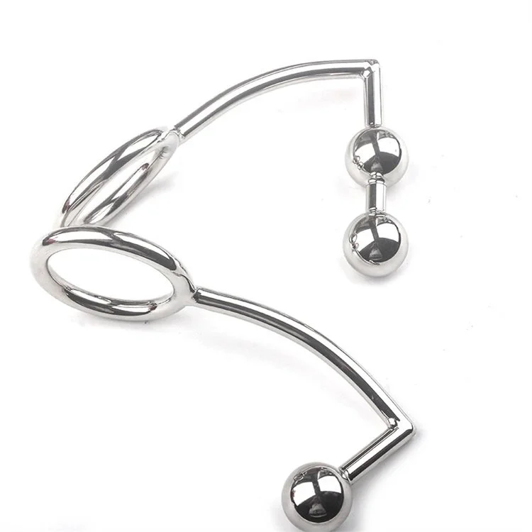 Adult Sex Products Toys Stainless Metal Solid Anal Plug Hook Anal Beads with Ring