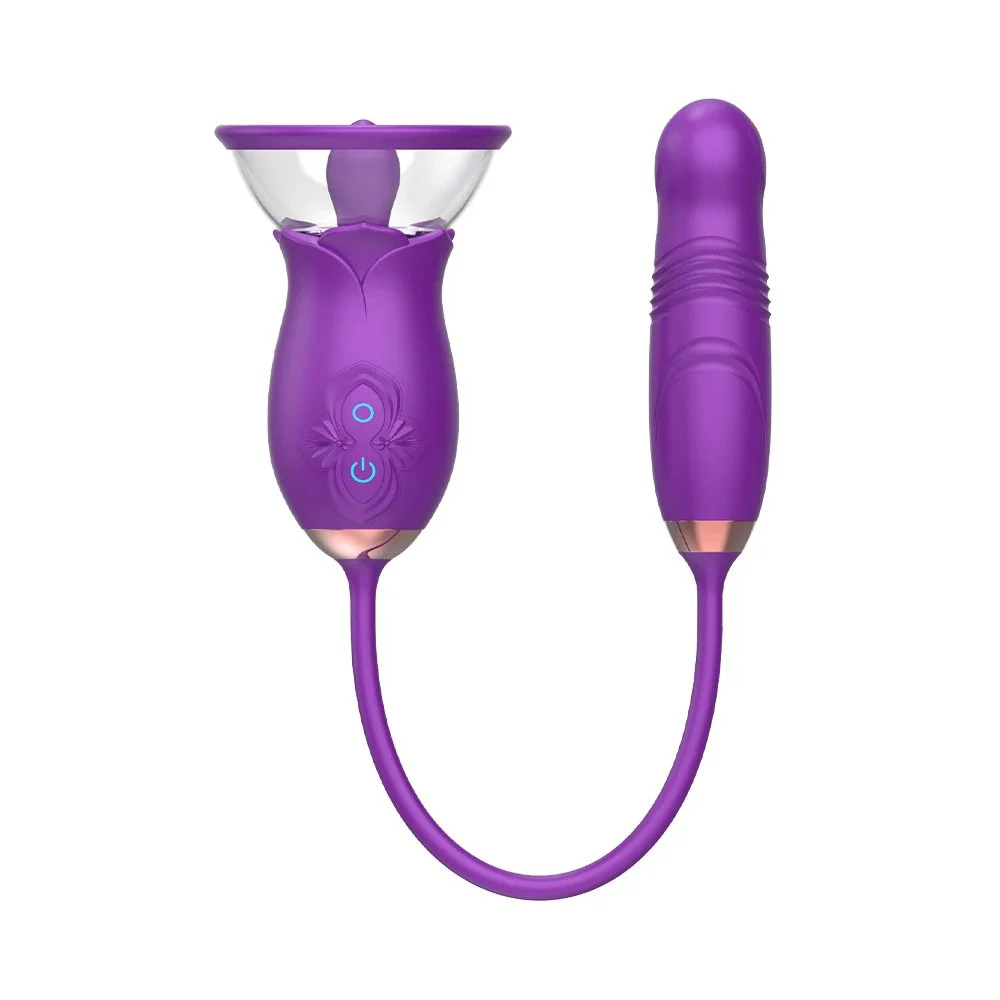 2 in 1 Silicone Red Rose Sucking Vibrator Sex Toy With Tongue for Women Couple