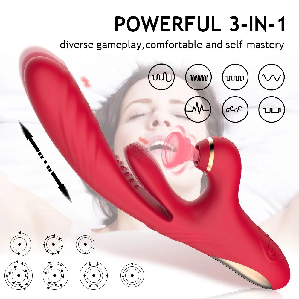 3 in 1high Frequency Tongue Licking Sucking Telescoping Vibrator Clitoris Sucking Dildo Vibrator for Female