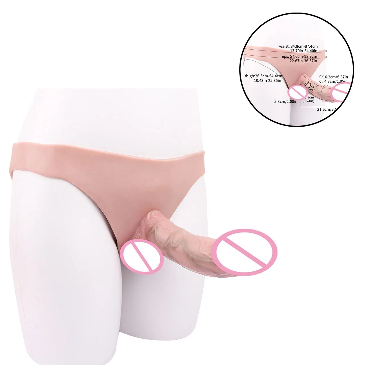 Light Skin Color Penis Pants with Triangle Shape Realistic Strap-On Sex Toy Hollow Penis Pants for Couples Play