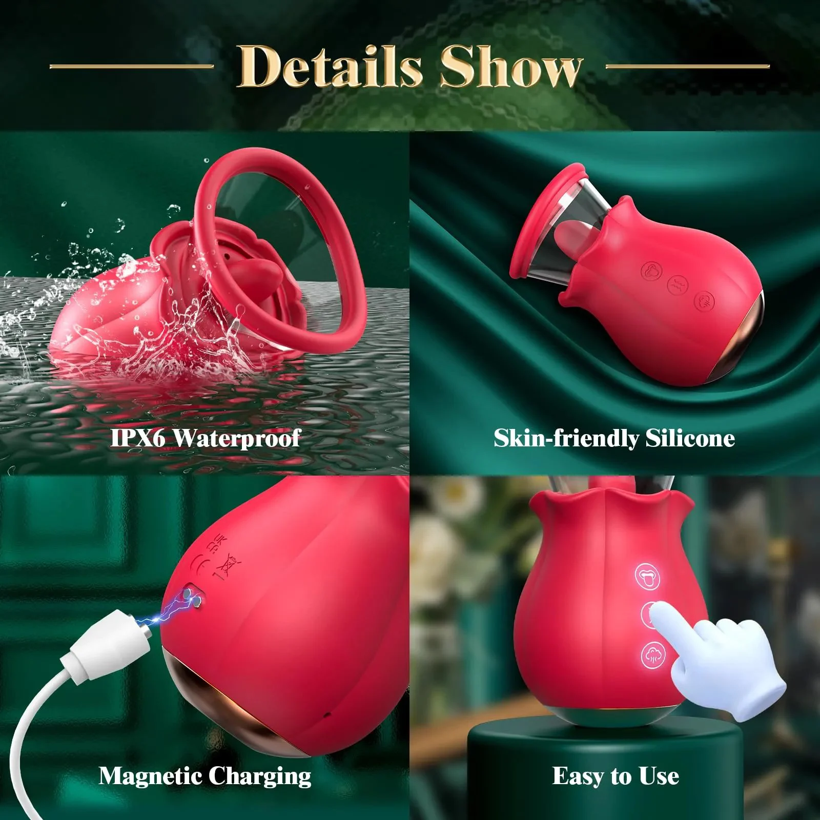 Big Mouth Shaped Sucker Vibrator Nipples Anal Clit Clitoral Stimulation Tongue Licking Sucking Vibrator Rose Sex Toy for Women
