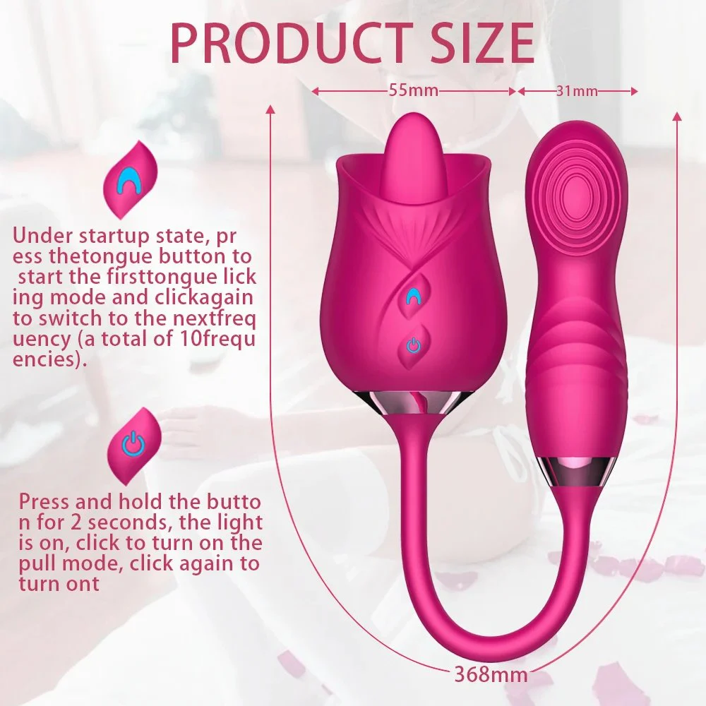 2 in 1 USB Charger Flower Red Rose Vibrator Silicone Dildo Vibrator Moves up and Down Rose Vibrator