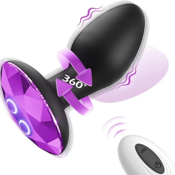 Wireless Remote Control Rotating & Vibrating Prostate Massager with Diamond Anal Plug Male Anal Toy