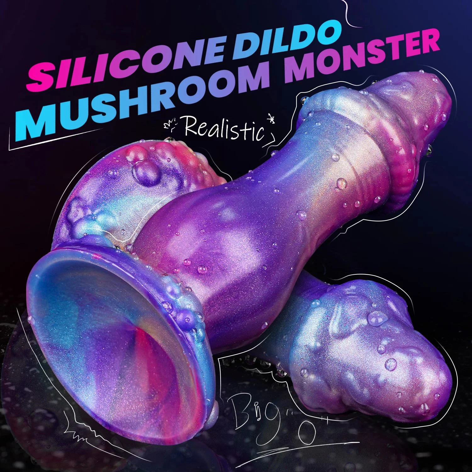 Thick Soft Liquid Silicone Waterproof Eco-Friendly Anal Plug Suction Fantasy Monster Alien Mushroom Dildo Realistic Sex Toys