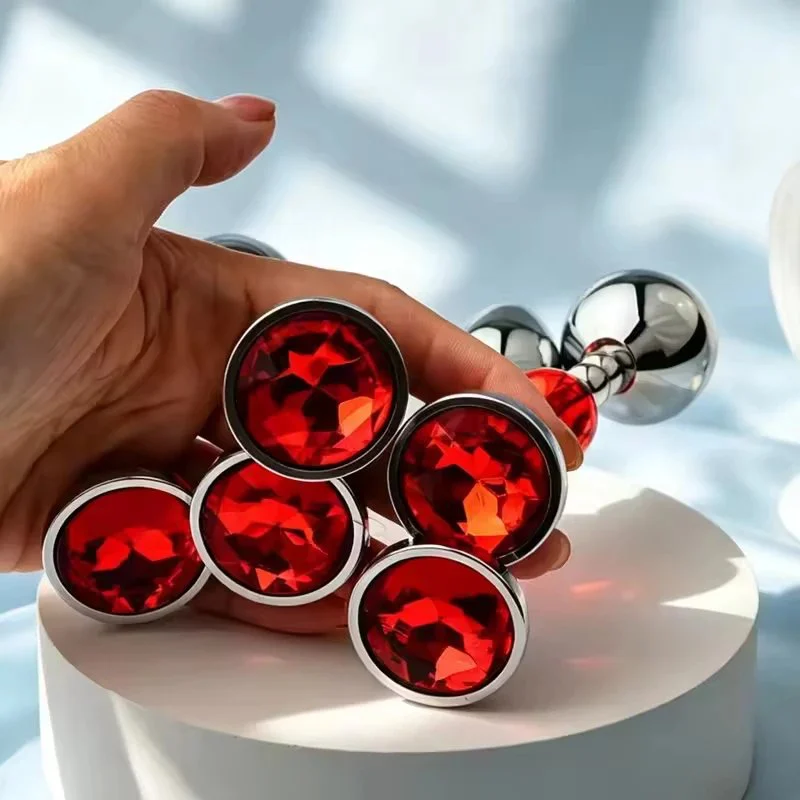 Trainer Anal Plug Aluminum Alloy Butt Plug with Red Gem Base Prostate Stimulation Dildo for Adult Couple Pleasure Sex Toy