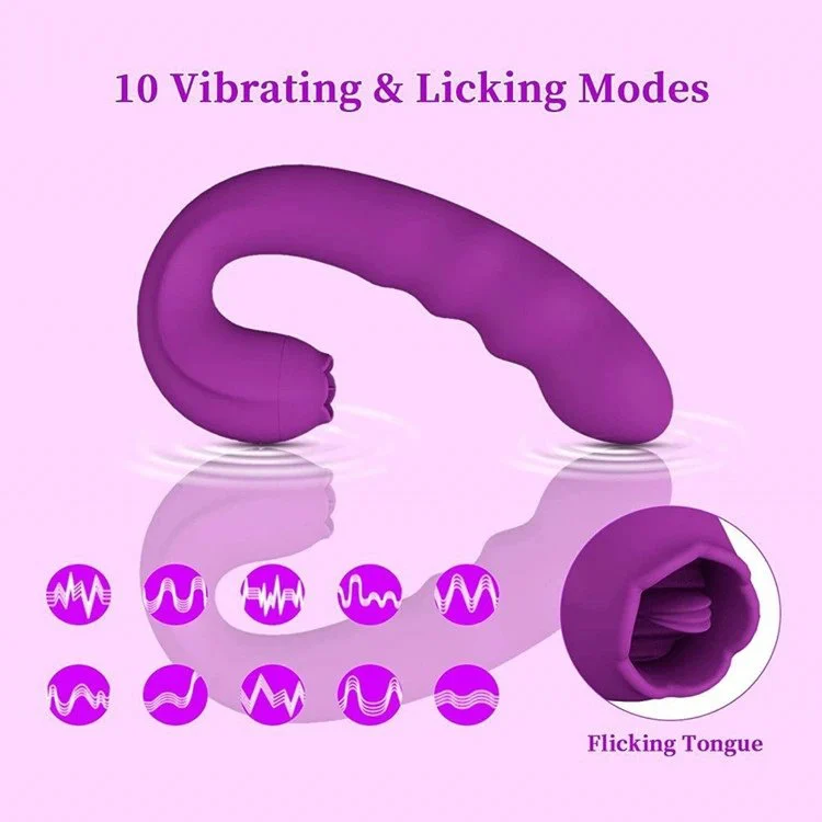 2 in 1 Multi Frequency Vibrating Thrusting Dildo for Women Masturbating G-spot Breast Clitoral Licking Tongue Vibrator