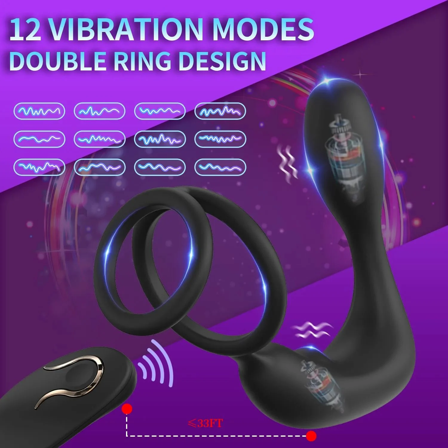 Wireless Remote Control Double Ring Lock Semen Prostate Press Anal Plug Vibrating Butt Plug Anal Vibrator for Men Women Sex Toys