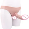 Light Skin Color Penis Pants with Triangle Shape Realistic Strap-On Sex Toy Hollow Penis Pants for Couples Play