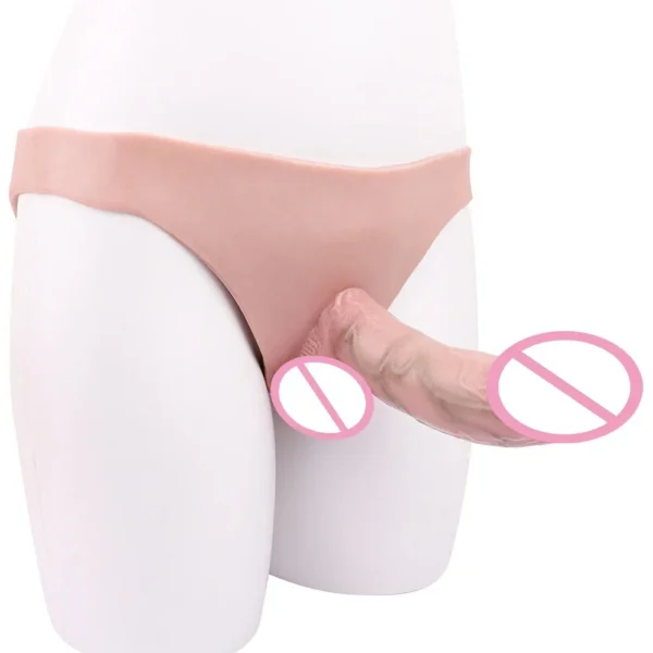 Light Skin Color Penis Pants with Triangle Shape Realistic Strap-On Sex Toy Hollow Penis Pants for Couples Play