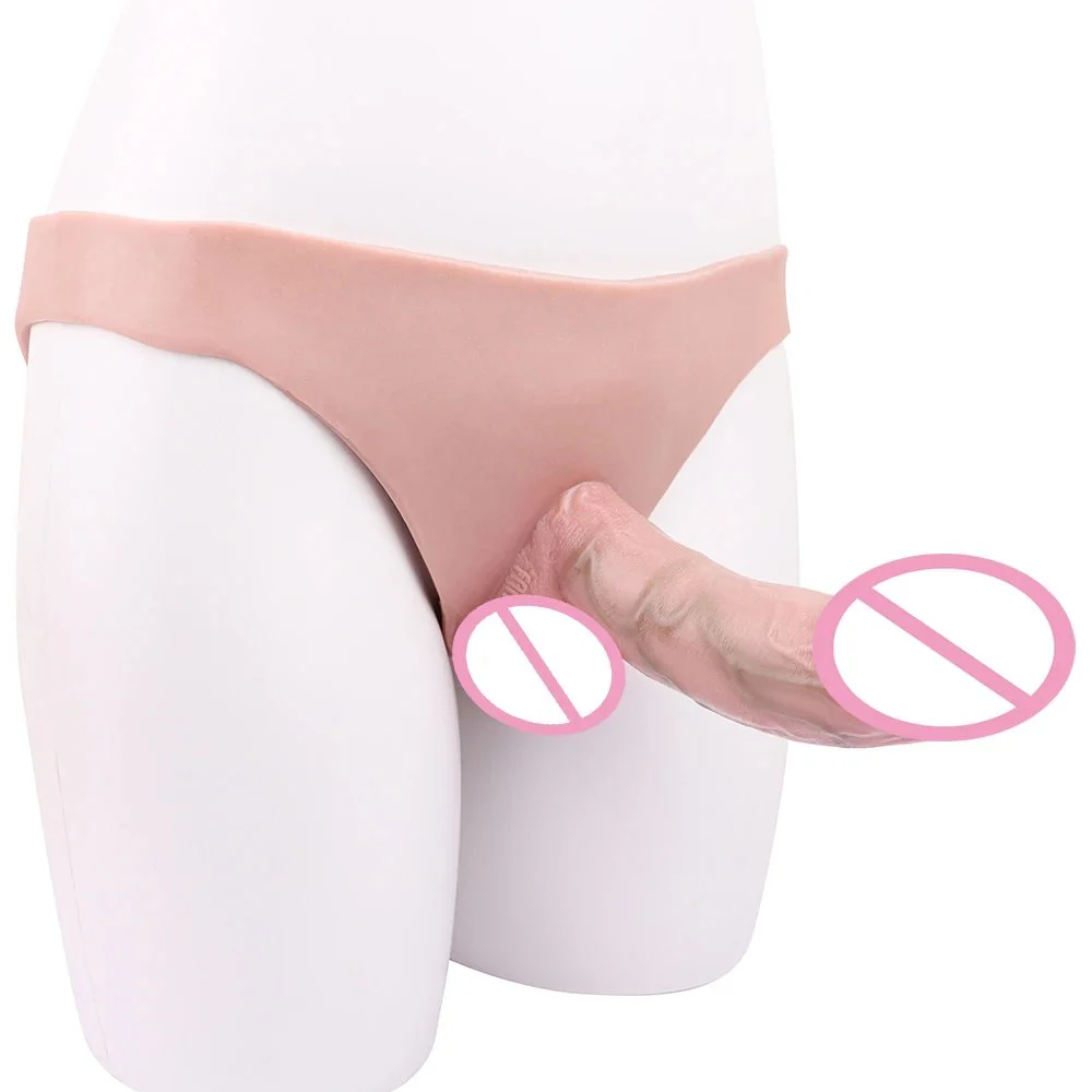 Light Skin Color Penis Pants with Triangle Shape Realistic Strap-On Sex Toy Hollow Penis Pants for Couples Play