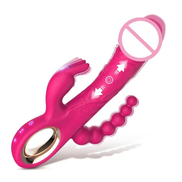 Adult Sex Toy Female Masturbation Three-headed Extendable Rabbit Vibrator for Women