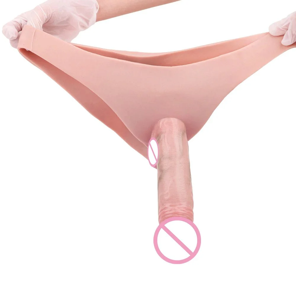 Light Skin Color Penis Pants with Triangle Shape Realistic Strap-On Sex Toy Hollow Penis Pants for Couples Play