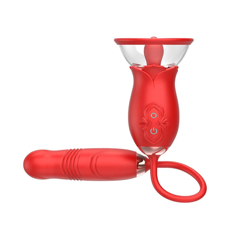 2 in 1 Silicone Red Rose Sucking Vibrator Sex Toy With Tongue for Women Couple