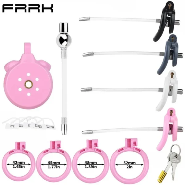 Male Penis Chastity Cage with Built-in Silicone Catheter Male Chastity Cage Four Colors and Four Sizes to Choose From