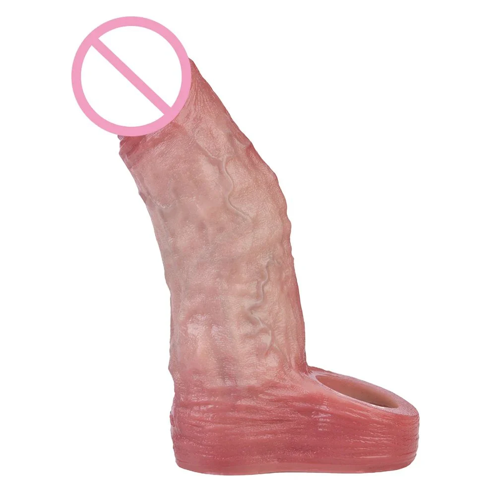 New Silicone Realistic Skin Color Male Penis Extender Effective Penis Size Enlargement Vibrating Dildo Cover for Men