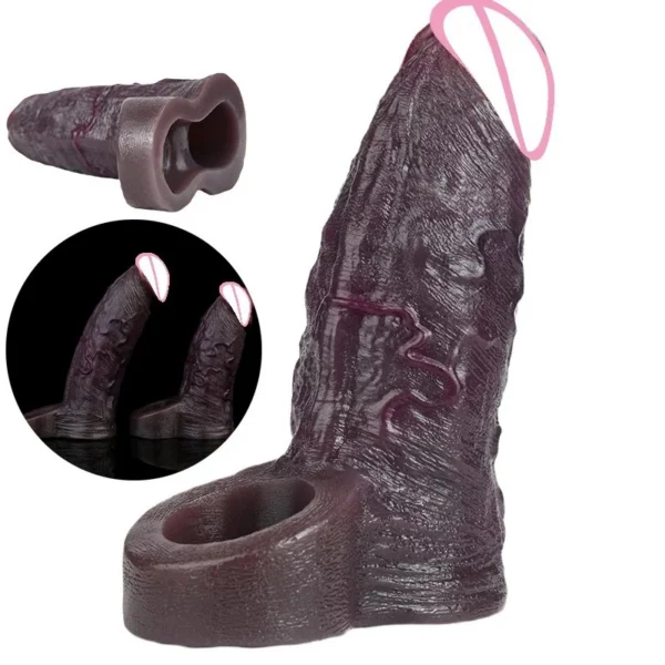 Realistic Black Penis Sleeve Extender Soft & Stretchable Silicone Cock Sleeve for Men,Couples Sex Toys