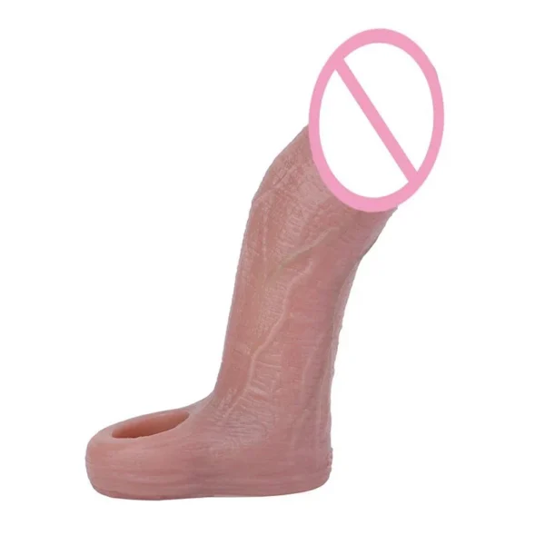 Realistic Silicone Cock Sleeve with Cock Ring Girth & Length Enhancer Reusable Male Sex Toy