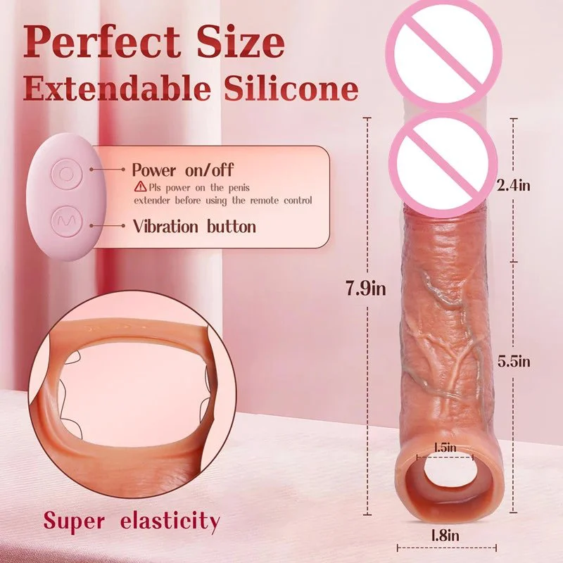 Liquid Silicone Penis Sleeve App Remote Control Reusable Vibrator Condom Male Sex Toys