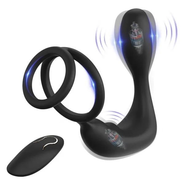 Wireless Remote Control Double Ring Lock Semen Prostate Press Anal Plug Vibrating Butt Plug Anal Vibrator for Men Women Sex Toys