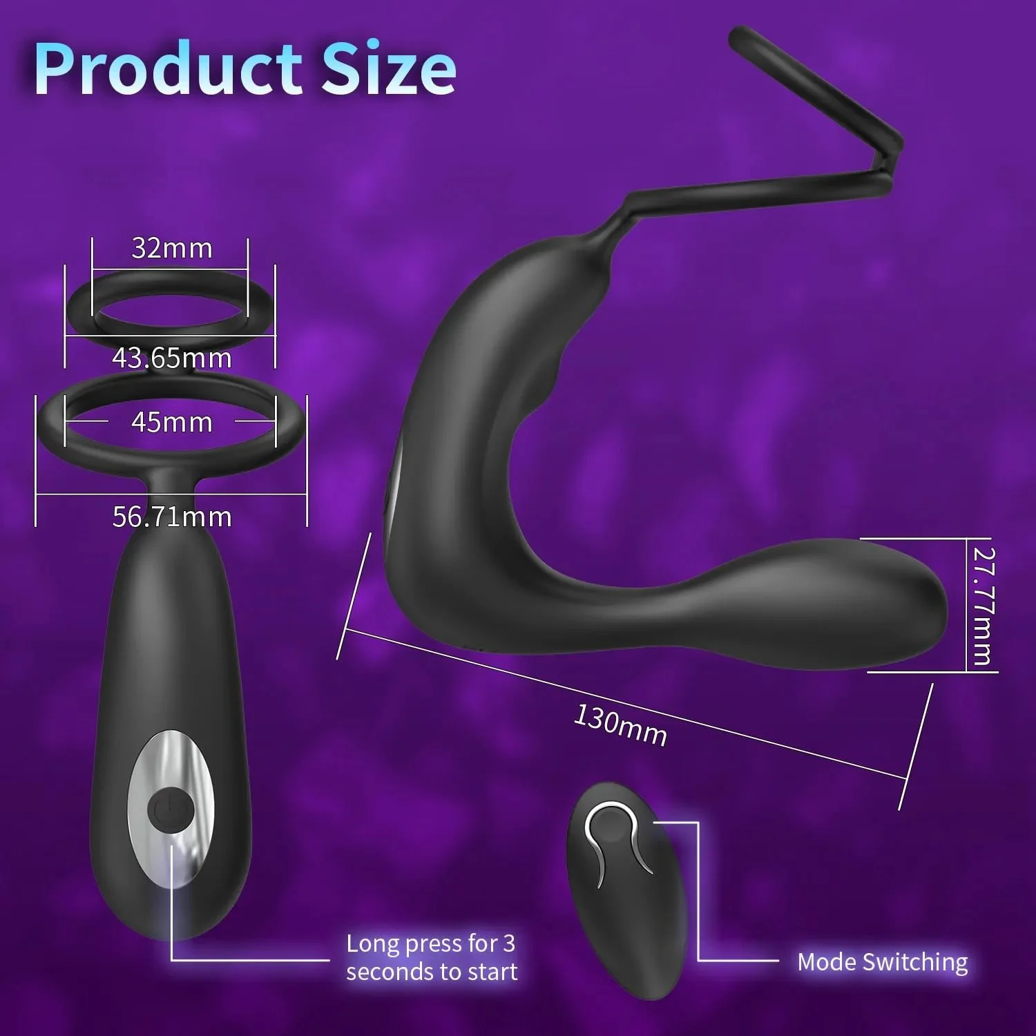 Wireless Remote Control Double Ring Lock Semen Prostate Press Anal Plug Vibrating Butt Plug Anal Vibrator for Men Women Sex Toys