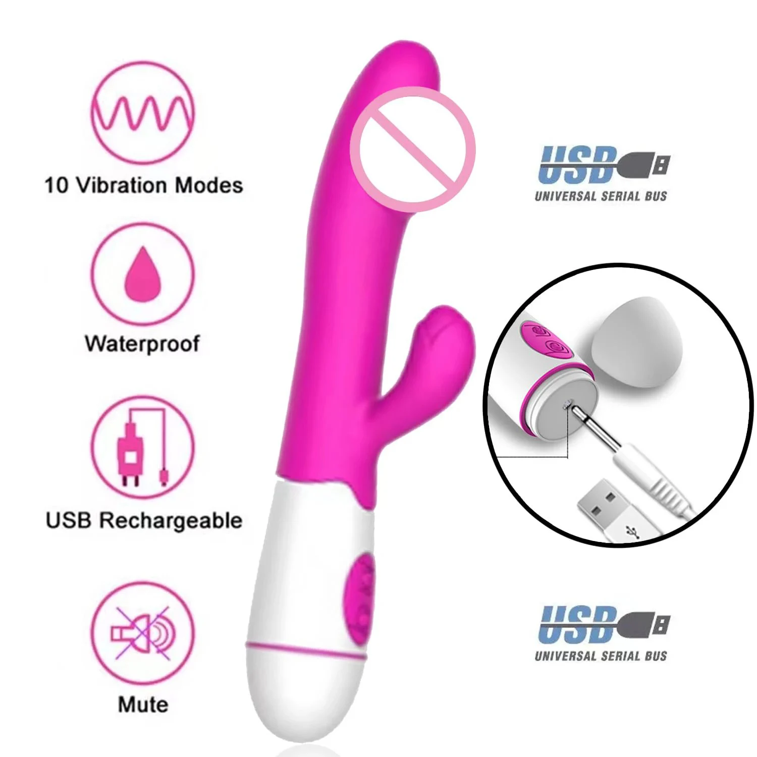 Gelance USB Powered Dual Motor Dildo Vibrator Metal G Spot Rabbit Wand Clitoral Stimulator Vaginal Vibrators Sex Toys for Women