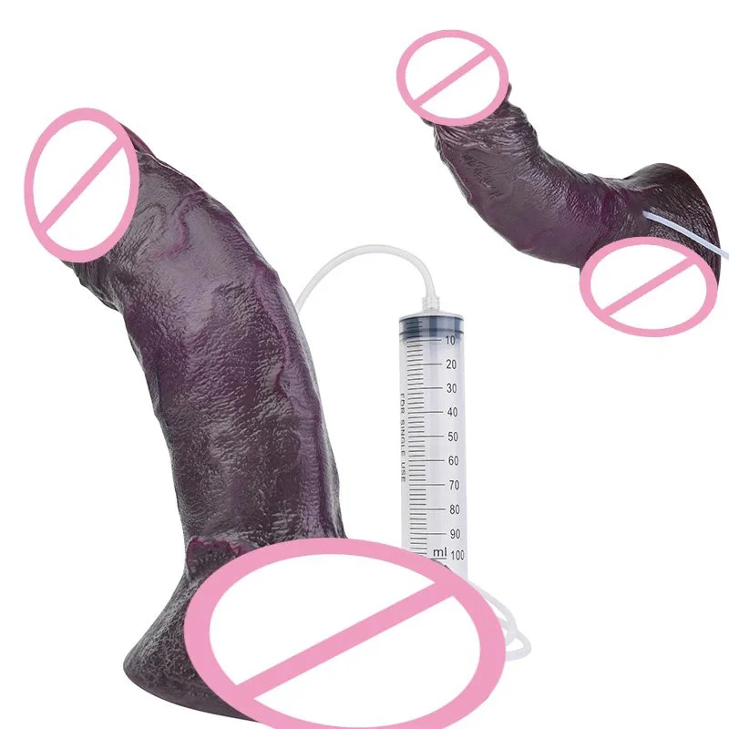 12.36 Inch Realistic Black Dildo with Squirting Function Dual Density Silicone Soft Touch Strong Suction Cup Adult Toy