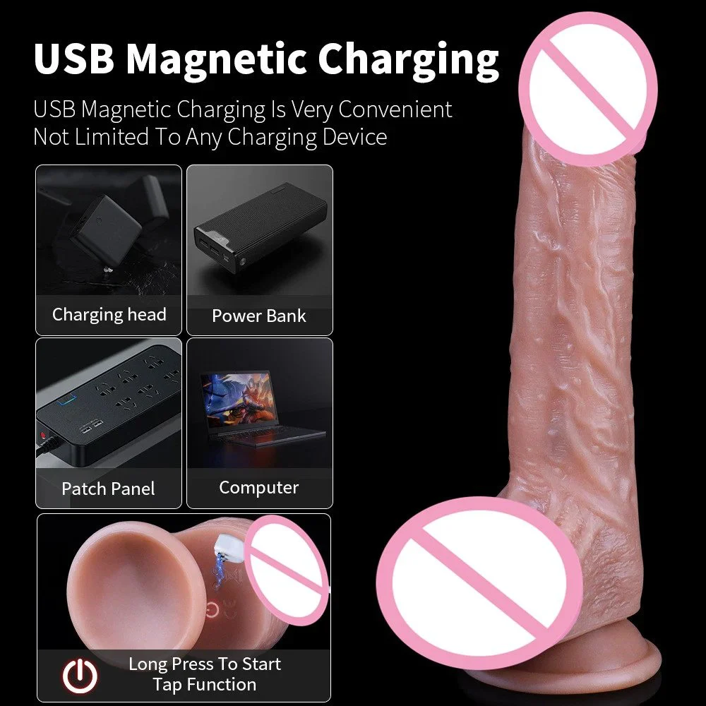 10 Frequency Vibrating Heating Suction Cup Dildos Silicone Thrusting Dildo Vibrator Sex Toy Women