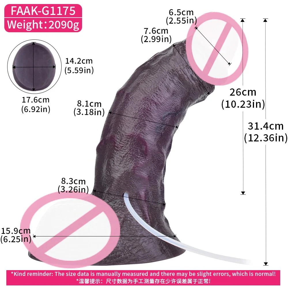 12.36 Inch Realistic Black Dildo with Squirting Function Dual Density Silicone Soft Touch Strong Suction Cup Adult Toy