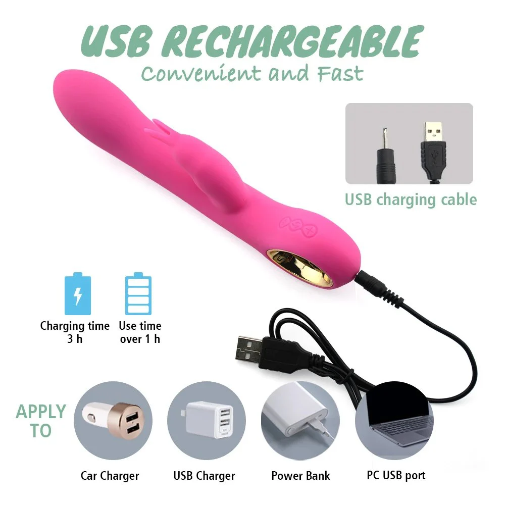 Heated Rabbit Double Headed Vibrator Women Masturbation Sex Toys for Adult Use