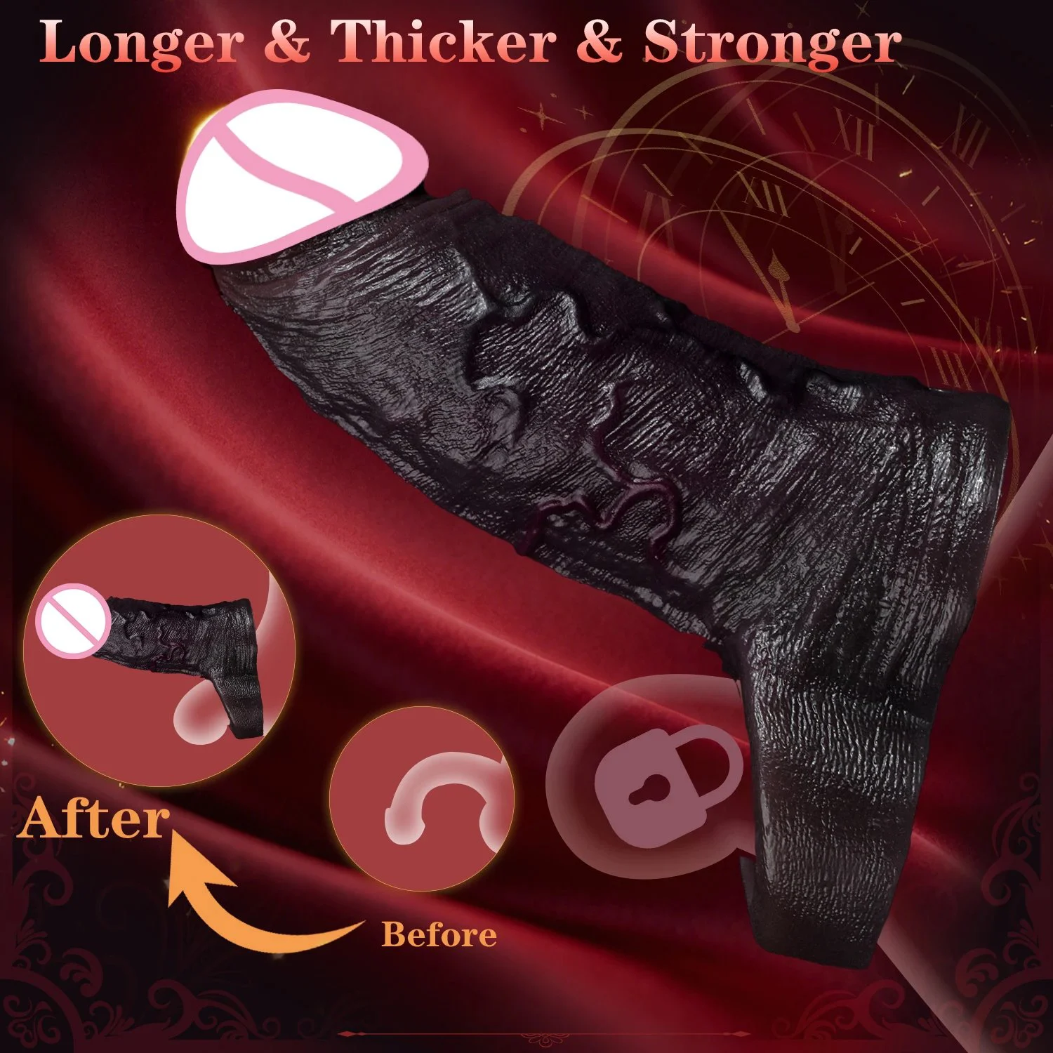 Realistic Black Penis Sleeve Extender Soft & Stretchable Silicone Cock Sleeve for Men,Couples Sex Toys