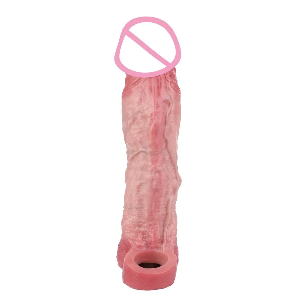 Silicone Male Penis Extender, Vibrating Penis Sleeve with Internal Protrusions for Increased Stimulation