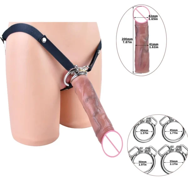 Sissy Negative Chastity Cage Male Chastity Belt Cock Cage with 20 cm Dildo Head Inverted Urethral Penis Ring Metal Sex Toys