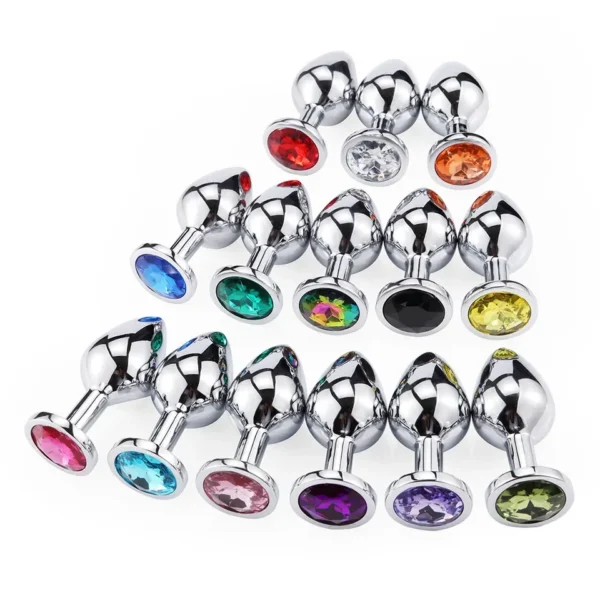 Stainless Steel Anal Sex Toys Silver with Different Color Diamond Jewel Metal Butt Plug