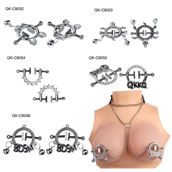 5 Style Bondage Collar Nipple Clamp Set,Non-Piercing Metal Nipple Clips Nipple Clamps Breast Clip Leather Collar