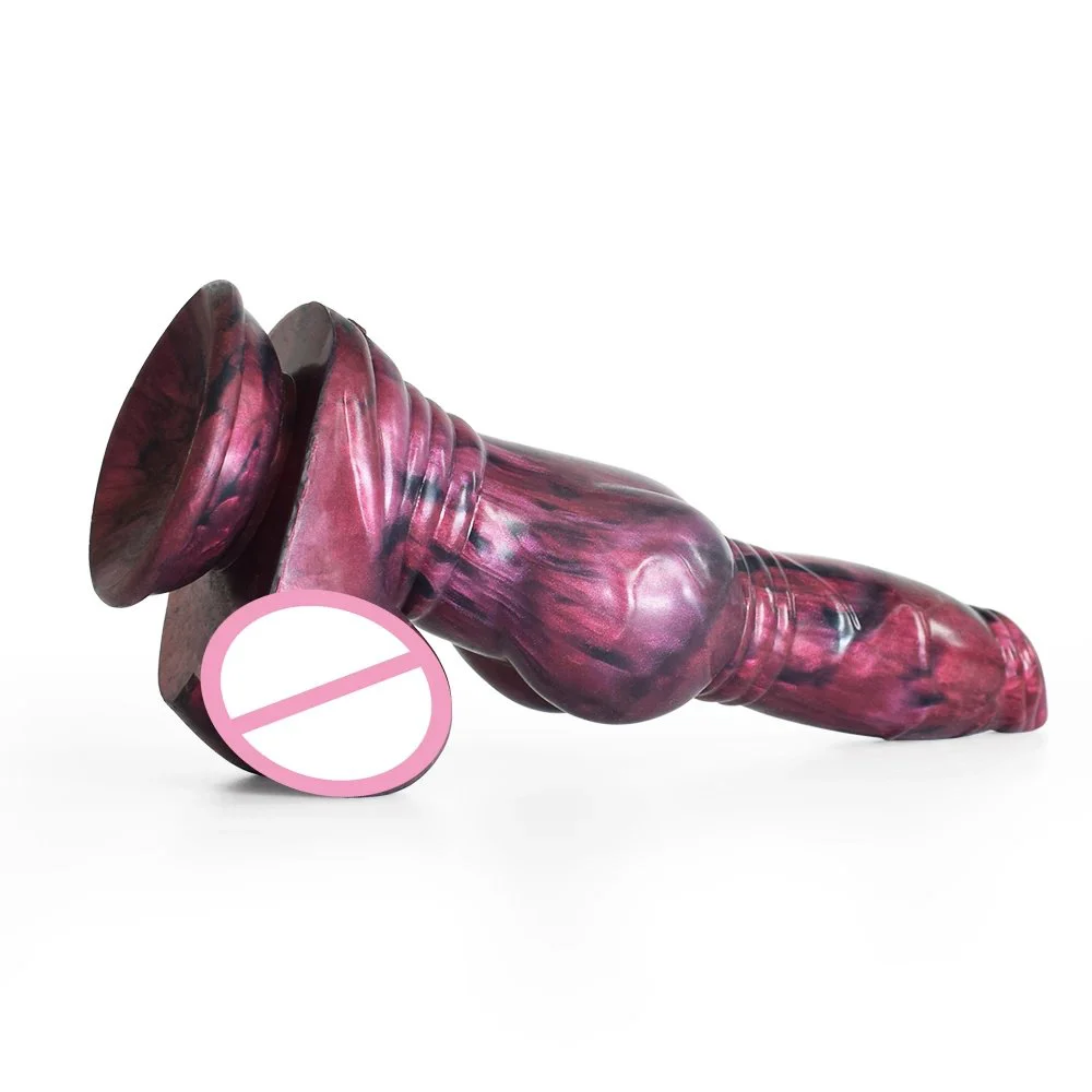 26.3cm Large Silicone Dildo Animal Dog Knot Cock Penis Double Ball Vagina Anal Plug Women Sex Toys