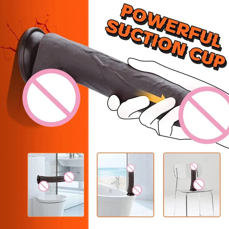 22CM Dark Brown Thick Big Suction Cup Realistic Vibrating Dildo Thrusting Dildo Vibrator Sex Toys