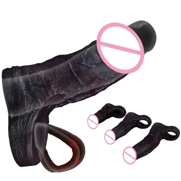 S M L Premium Open Design Silicone Penis Sleeve Black Tone Hollow Sheath Male Delay Ejaculation Adult Sex Toys