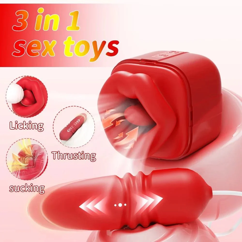 Secret Gift Box Liquid Silicone Sex Toys Big Mouth Tongue Licking Vibrator for Women