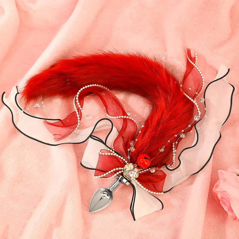 Sensual Fox Tail Anal Plug Big Bow Lace Sensual Anal Plug Atmosphere Flirtatious Sexual Products Female Romance