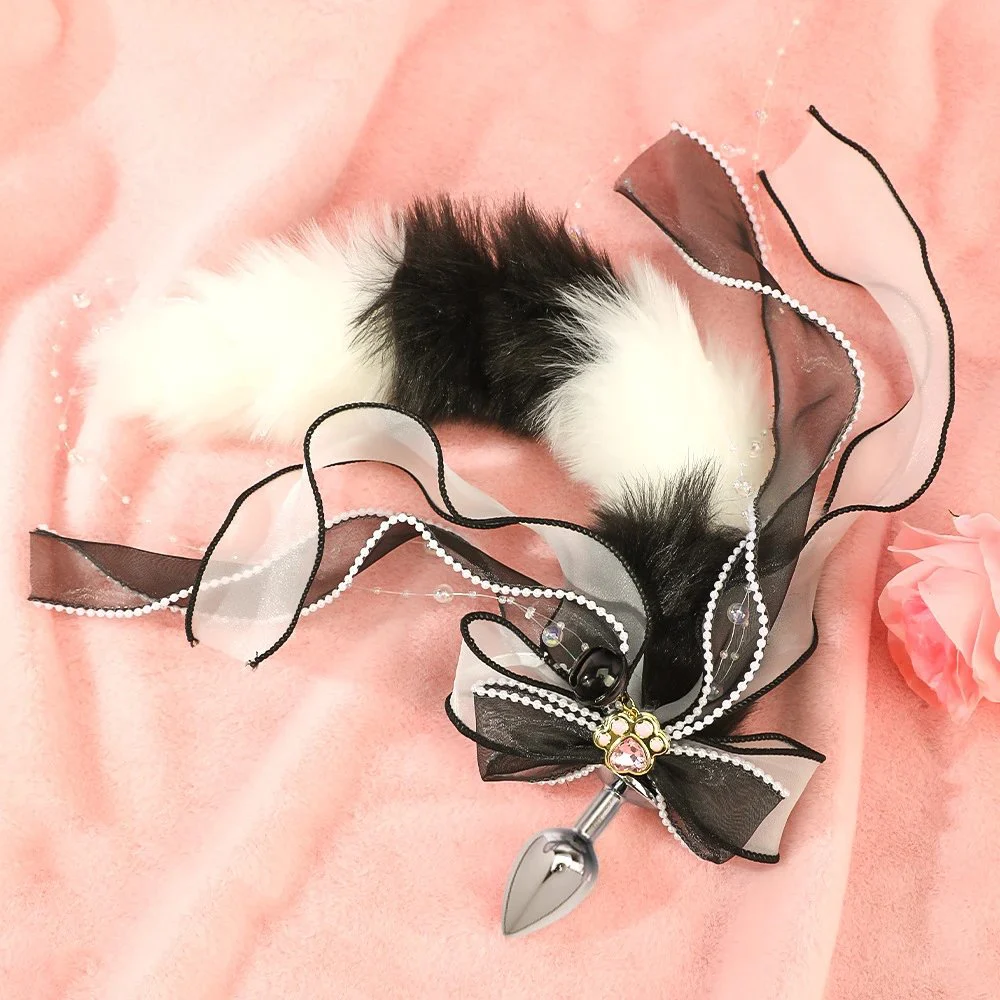 Sensual Fox Tail Anal Plug Big Bow Lace Sensual Anal Plug Atmosphere Flirtatious Sexual Products Female Romance