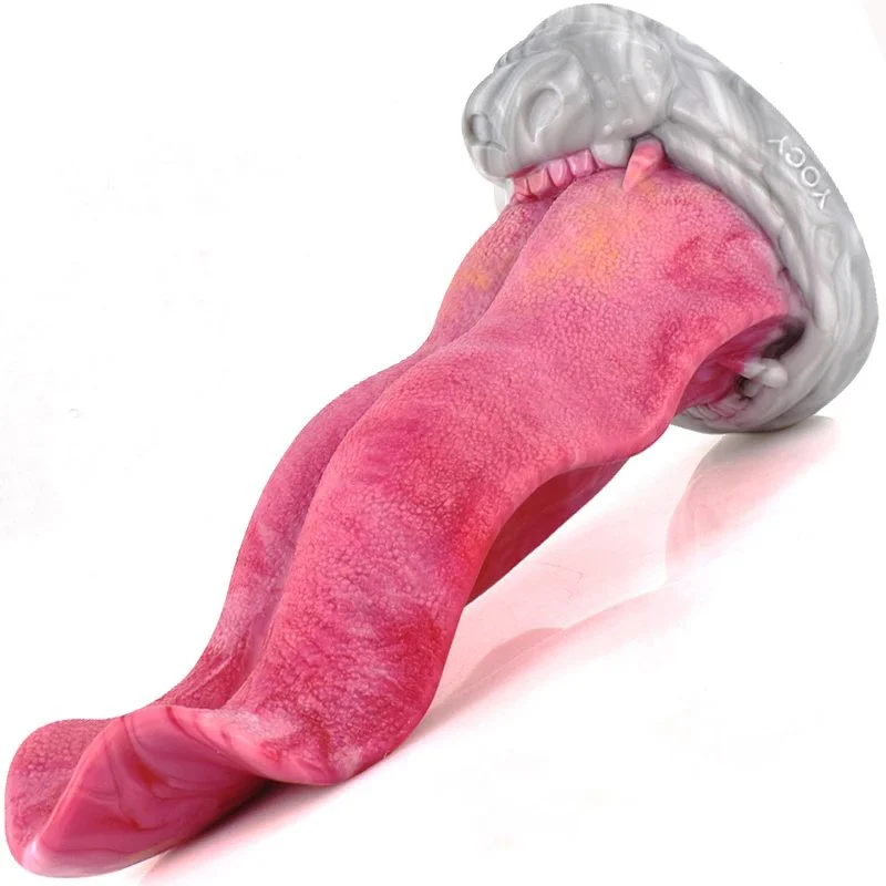 9.8 Inch Huge Wolf Tongue Gorgeous Erotic Realistic Sex Toy Curved Artificial Silicone Animal Tongue Toy