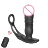 Remote APP Control Men's Anal Vibrator Butt Plug Thrusting Prostate Stimulator with Delay Ejaculation Lock Ring Anal Sex Toys