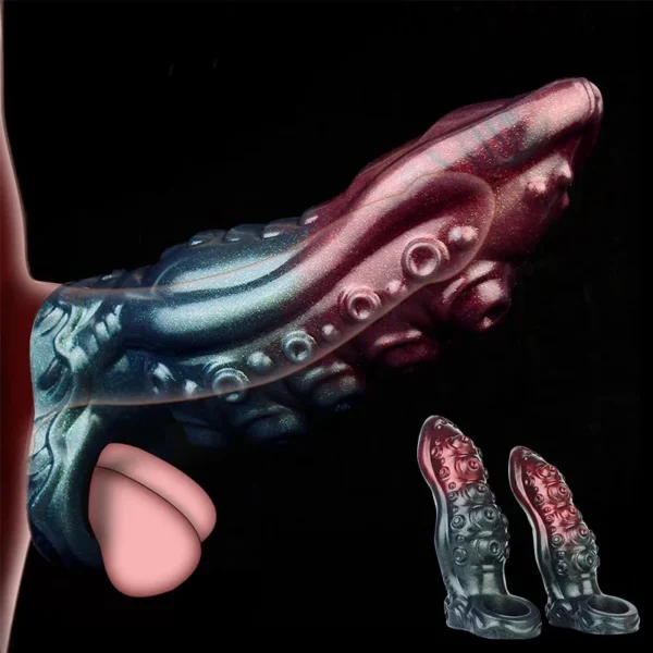 Silicone Fantasy Tentacle Dildo Sleeve Male Sex Toys Penis Ring Sleeve Sheath Enlarger Extension Extender for Men Couples