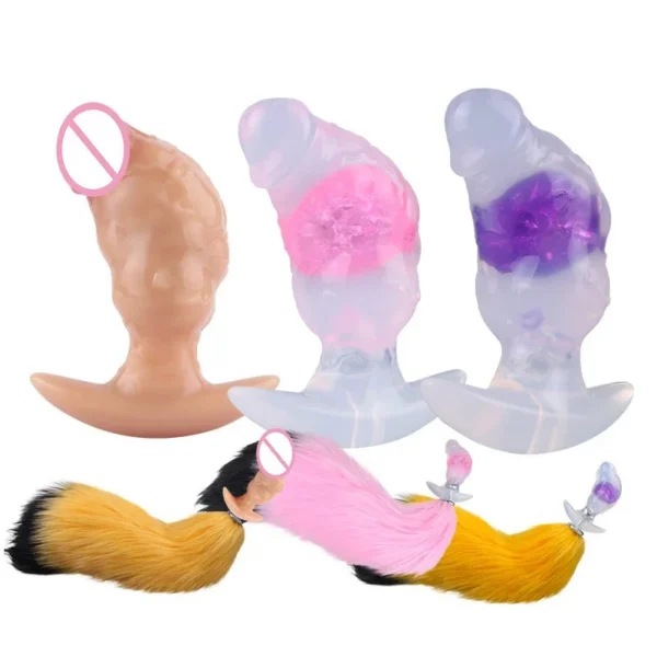 Soft Medical Silicone Anchor Design Anal Plug with fox Tail Adult Sitimulation Sex Toys for Couple Games &cosplay